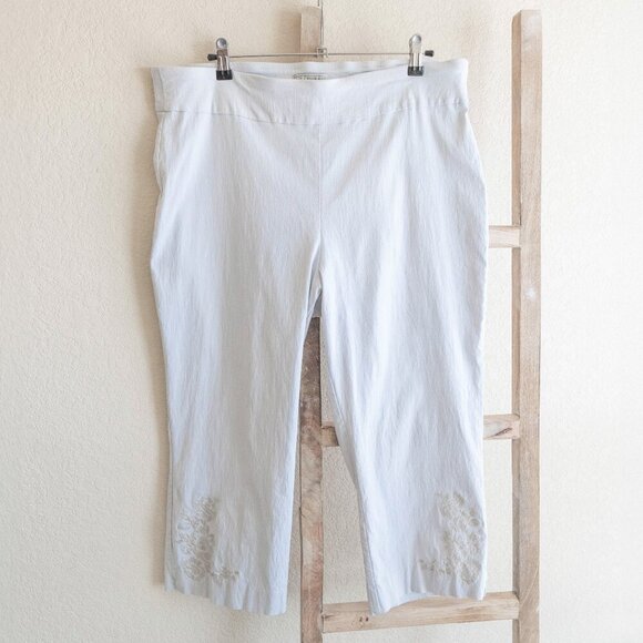 Dana Buchman Pants Sz XL Gray Straight Leg Cropped Embroidered Neutral - Picture 2 of 6